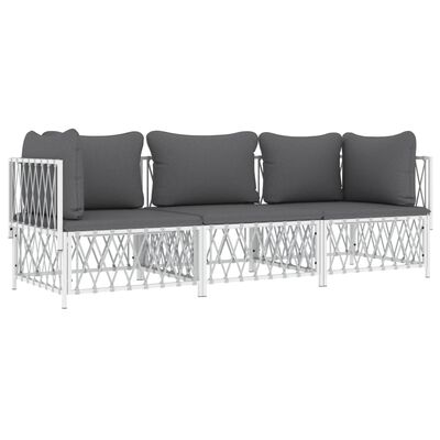 vidaXL 3 Piece Garden Lounge Set with Cushions White Steel