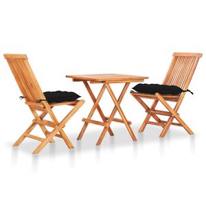 vidaXL 3 Piece Bistro Set with Black Cushions Solid Teak Wood