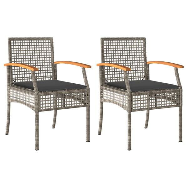 vidaXL Garden Chairs with Cushions 2 pcs Grey Poly Rattan Acacia Wood