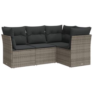 vidaXL 4 Piece Garden Sofa Set with Cushions Grey Poly Rattan