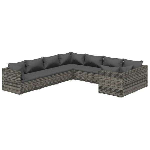 vidaXL 8 Piece Garden Lounge Set with Cushions Poly Rattan Grey