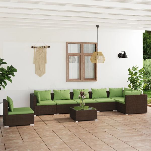 vidaXL 8 Piece Garden Lounge Set with Cushions Poly Rattan Brown