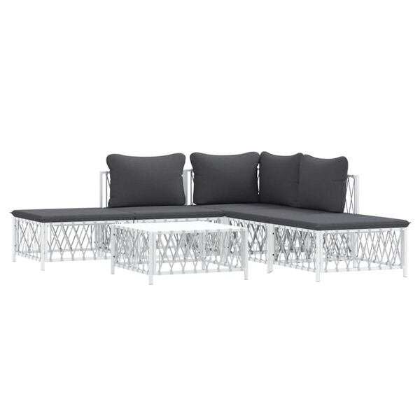 vidaXL 6 Piece Garden Lounge Set with Cushions White Steel