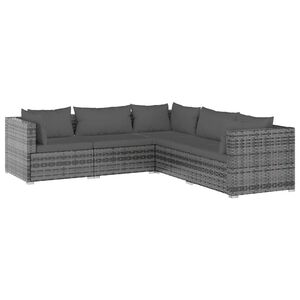 vidaXL 5 Piece Garden Lounge Set with Cushions Poly Rattan Grey