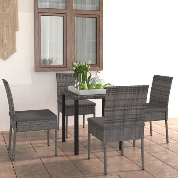 vidaXL 5 Piece Garden Dining Set Poly Rattan Grey