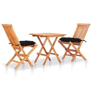 vidaXL 3 Piece Bistro Set with Black Cushions Solid Teak Wood