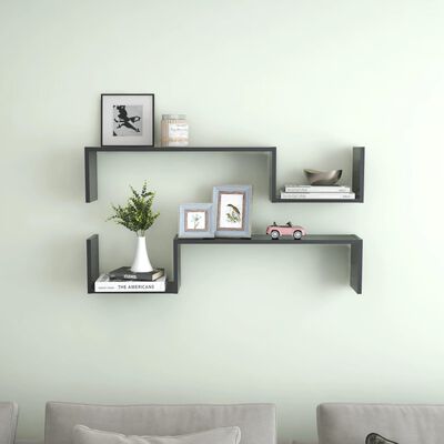 vidaXL Wall Shelf 2 pcs Grey 100x15x20 cm Engineered Wood