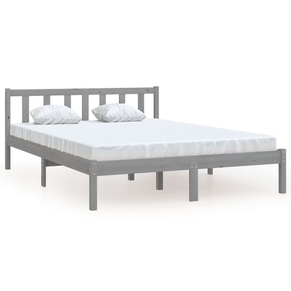 vidaXL Bed Frame without Mattress Grey Solid Wood 140x200 cm