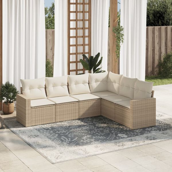 vidaXL 6 Piece Garden Sofa Set with Cushions Beige Poly Rattan