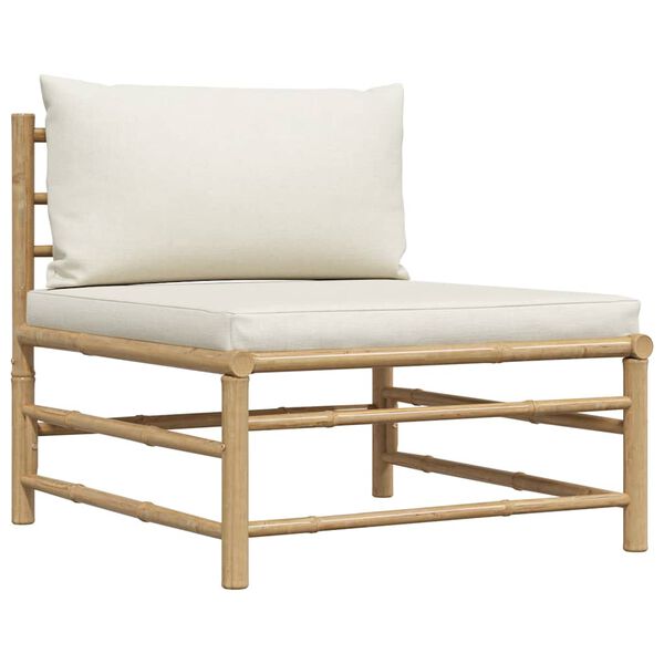 vidaXL Garden Middle Sofa with Cream White Cushions Bamboo
