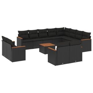 vidaXL 13 Piece Garden Sofa Set with Cushions Black Poly Rattan
