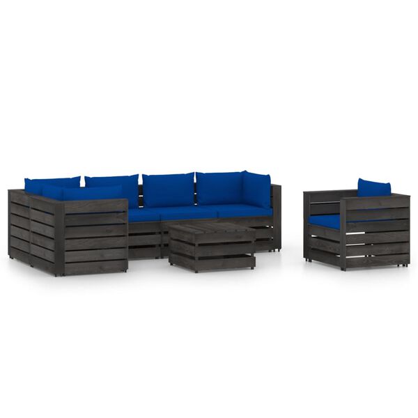 vidaXL 7 Piece Garden Lounge Set with Cushions Grey Impregnated Wood