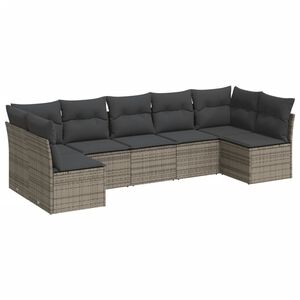 vidaXL 7 Piece Garden Sofa Set with Cushions Grey Poly Rattan