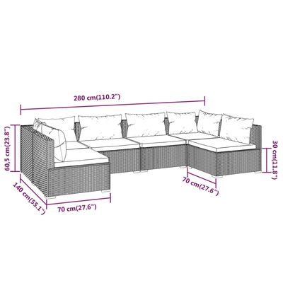 vidaXL 6 Piece Garden Lounge Set with Cushions Poly Rattan Brown