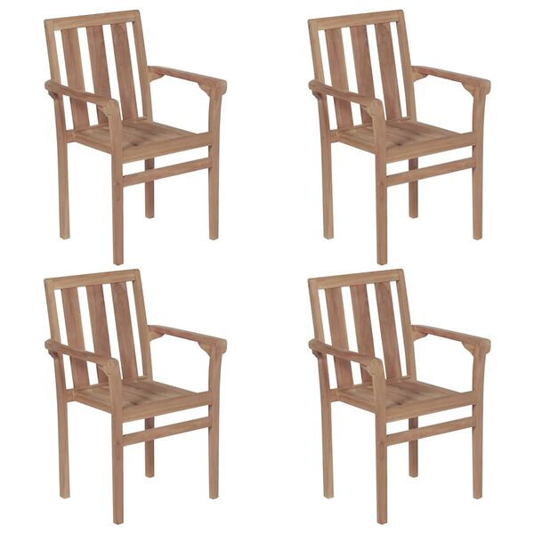 vidaXL Stackable Garden Chairs with Cushions 4 pcs Solid Teak Wood