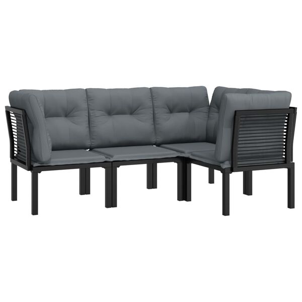 vidaXL 4 Piece Garden Lounge Set Black and Grey Poly Rattan