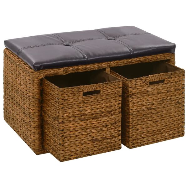 vidaXL Bench with 2 Baskets Seagrass 71x40x42 cm Brown