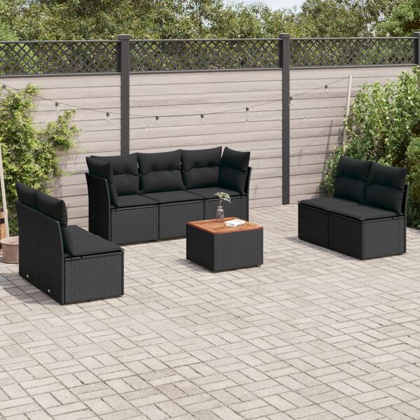 vidaXL 8 Piece Garden Sofa Set with Cushions Black Poly Rattan