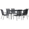 vidaXL 7 Piece Garden Dining Set Black Steel and Textilene