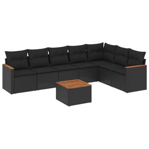 vidaXL 8 Piece Garden Sofa Set with Cushions Black Poly Rattan