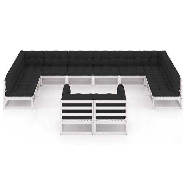 vidaXL 12 Piece Garden Lounge Set with Cushions White Solid Pinewood
