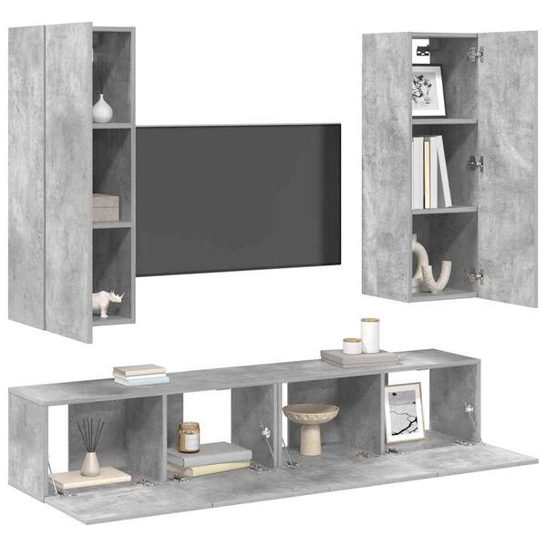 vidaXL 4 Piece TV Cabinet Set Concrete Grey Engineered Wood