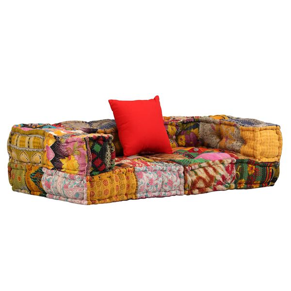 vidaXL 2-Seater Modular Pouffe Patchwork Fabric