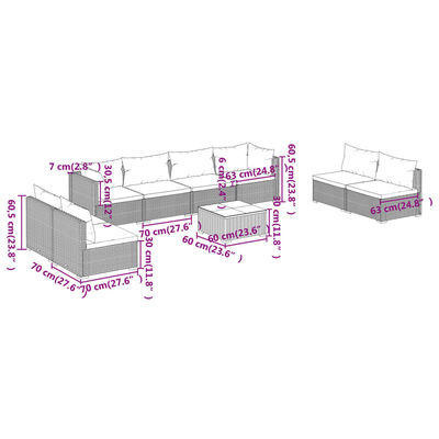 vidaXL 9 Piece Garden Lounge Set with Cushions Poly Rattan Brown