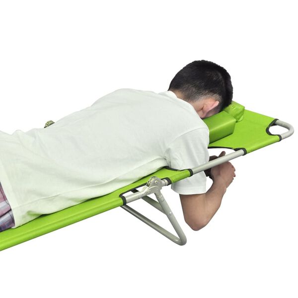 vidaXL Folding Sun Lounger with Head Cushion Powder-coated Steel Green