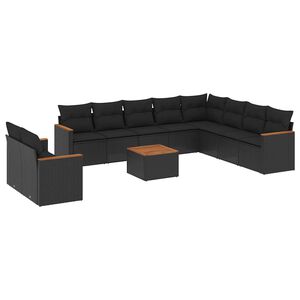 vidaXL 11 Piece Garden Sofa Set with Cushions Black Poly Rattan