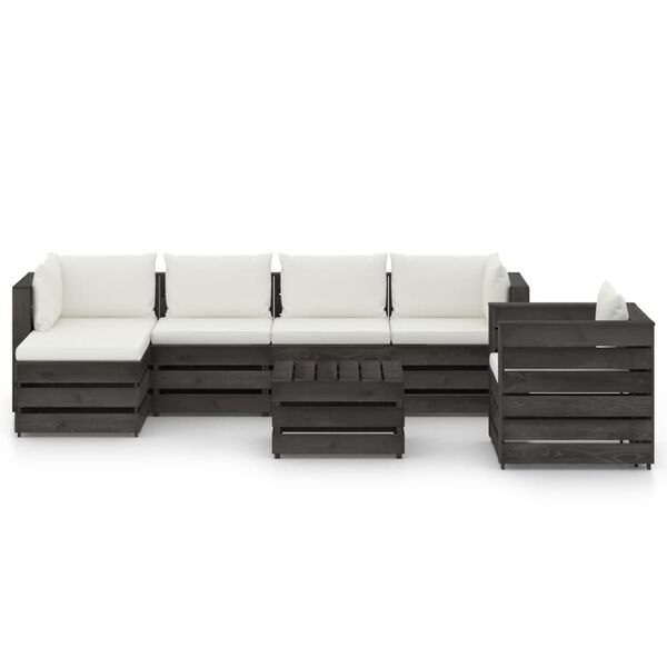 vidaXL 7 Piece Garden Lounge Set with Cushions Grey Impregnated Wood