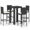 vidaXL 5 Piece Garden Bar Set with Cushions Poly Rattan Black