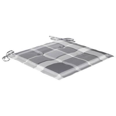 vidaXL 3 Piece Bistro Set Grey Check Pattern Cushions Solid Teak Wood
