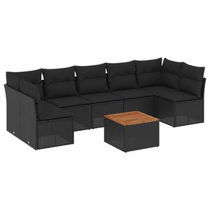 vidaXL 8 Piece Garden Sofa Set with Cushions Black Poly Rattan