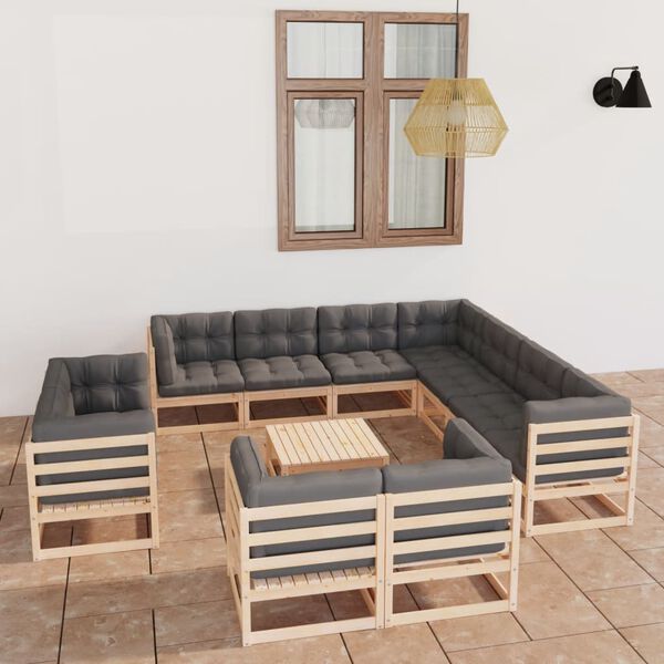vidaXL 12 Piece Garden Lounge Set with Cushions Solid Pinewood