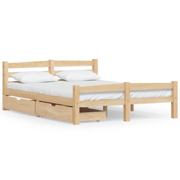 vidaXL Bed Frame without Mattress with 2 Drawers Solid Wood 140x200 cm