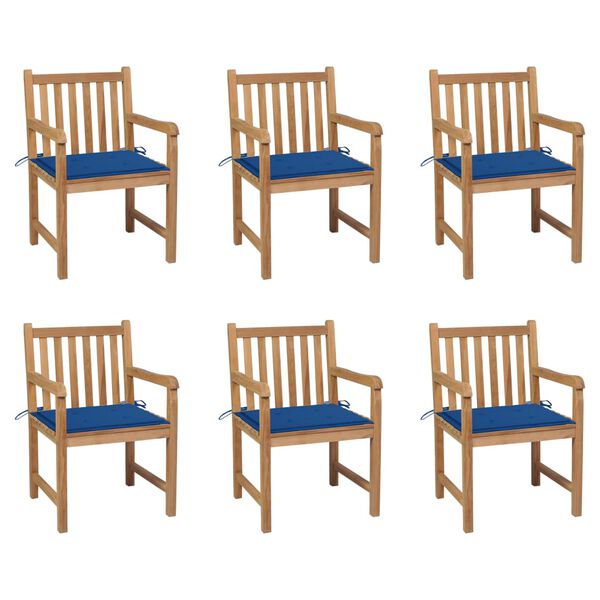 vidaXL Garden Chairs 6 pcs with Royal Blue Cushions Solid Teak Wood
