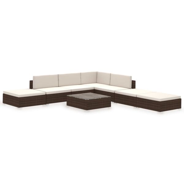 vidaXL 8 Piece Garden Lounge Set with Cushions Poly Rattan Brown