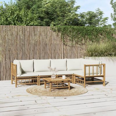 vidaXL 6 Piece Garden Lounge Set with Cream White Cushions Bamboo