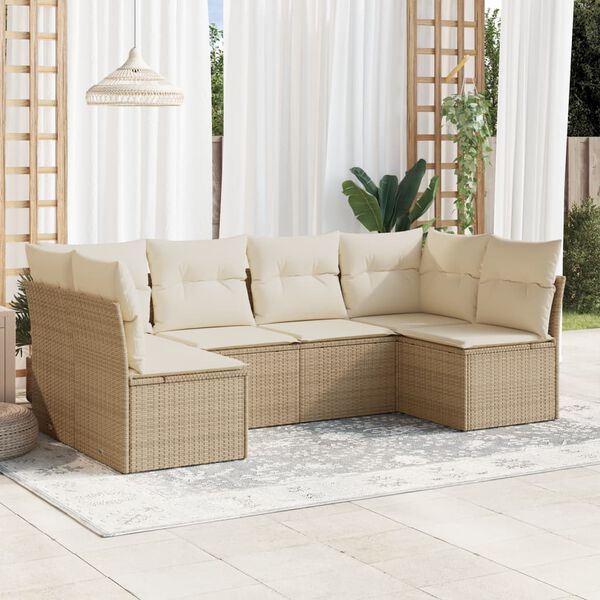 vidaXL 6 Piece Garden Sofa Set with Cushions Beige Poly Rattan