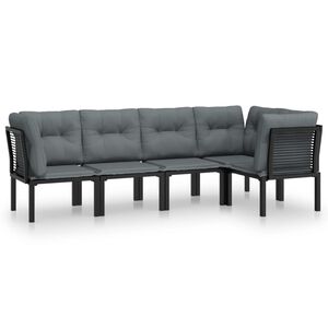 vidaXL 5 Piece Garden Lounge Set Black and Grey Poly Rattan
