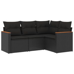 vidaXL 4 Piece Garden Sofa Set with Cushions Black Poly Rattan