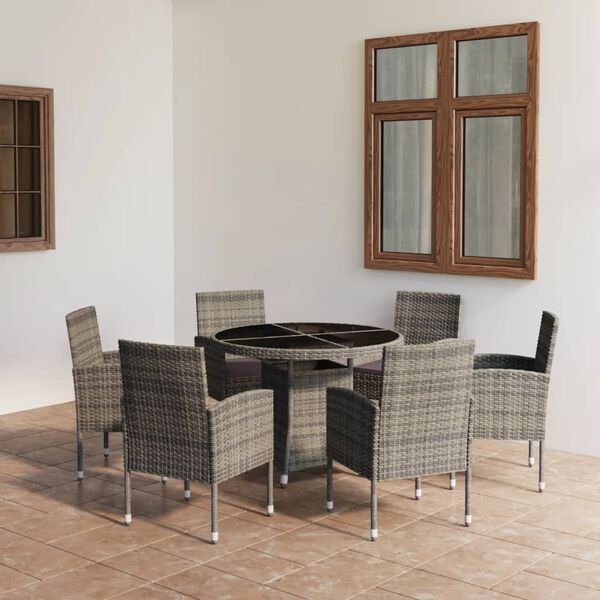 vidaXL 7 Piece Garden Dining Set Poly Rattan Anthracite & Grey