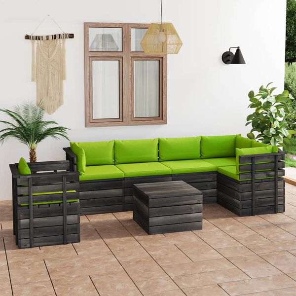vidaXL 7 Piece Garden Pallet Lounge Set with Cushions Solid Pinewood