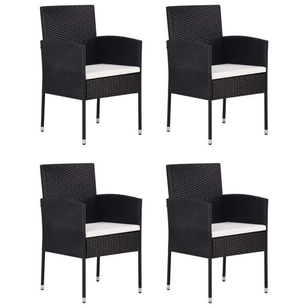 vidaXL 5 Piece Garden Dining Set with Cushions Poly Rattan Black
