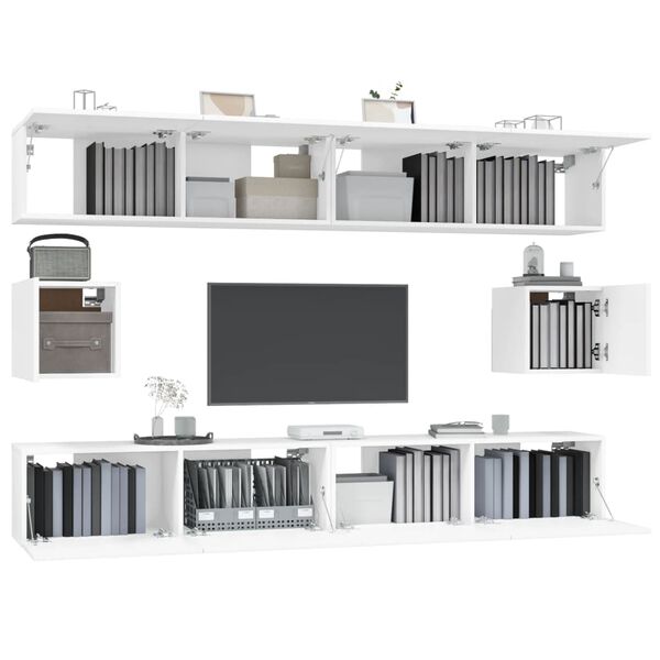 vidaXL 6 Piece TV Cabinet Set White Engineered Wood