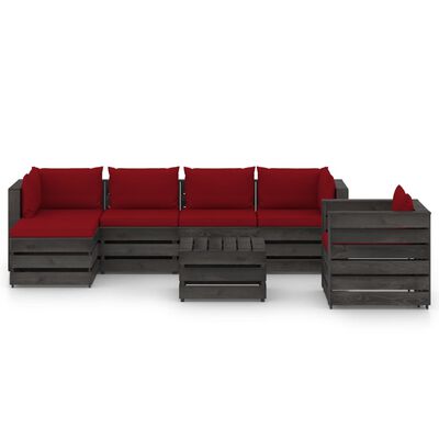 vidaXL 7 Piece Garden Lounge Set with Cushions Grey Impregnated Wood