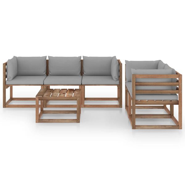 vidaXL 6 Piece Garden Lounge Set with Grey Cushions