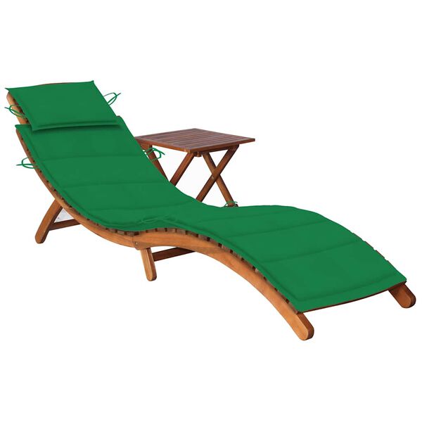vidaXL Garden Sun Lounger with Table and Cushion Solid Acacia Wood