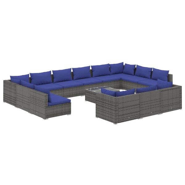 vidaXL 14 Piece Garden Lounge Set with Cushions Grey Poly Rattan